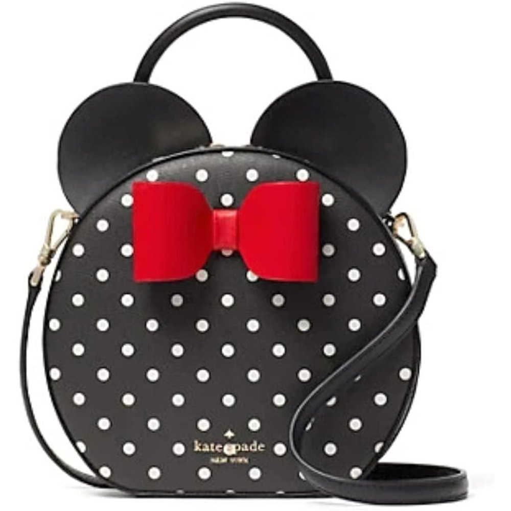 Women Black and white Polka Dot Minnie Mouse Round Canteen Purse